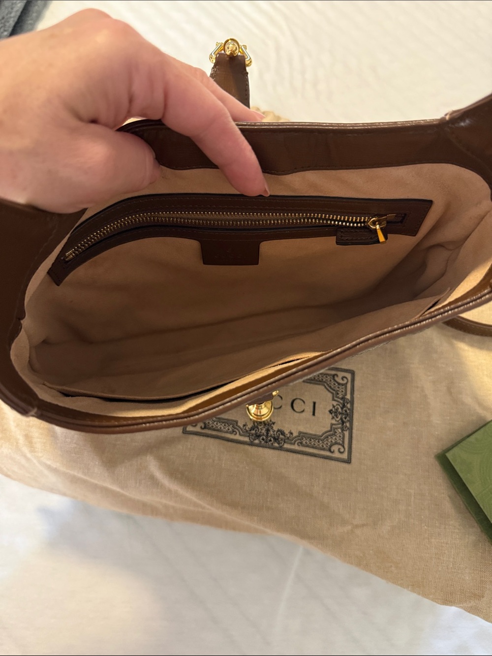 Gucci Brown GG Supreme Shoulder Bag with Green-Red Web - Picture 12 of 16